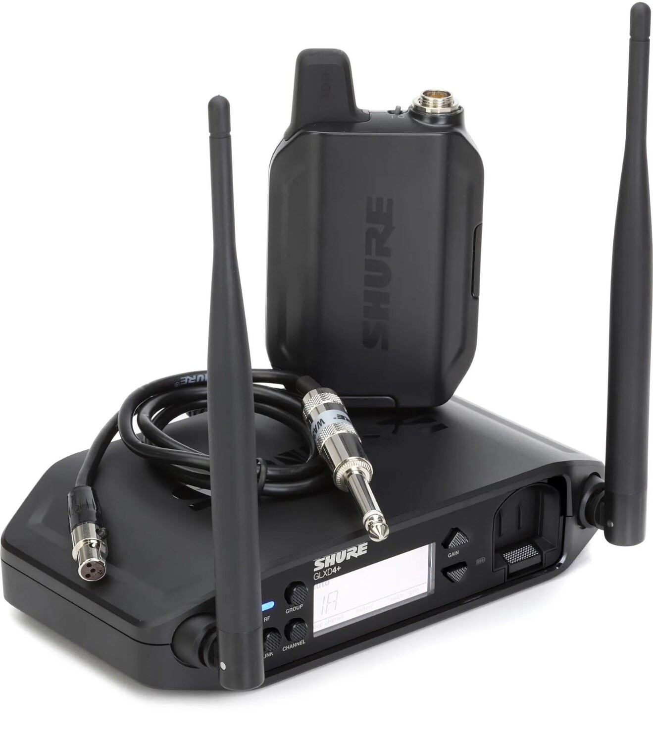 

Цифровая беспроводная поясная система Shure GLXD14+ с гитарным кабелем WA302