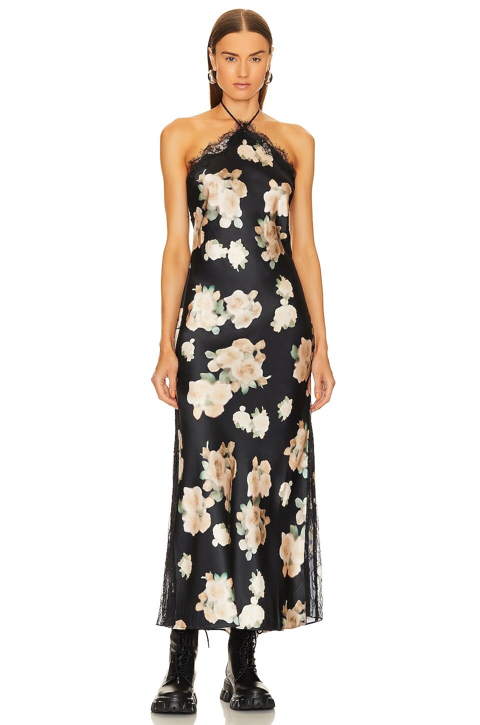 

Платье макси WeWoreWhat Lace Halter, цвет Blurred Roses Black Multi