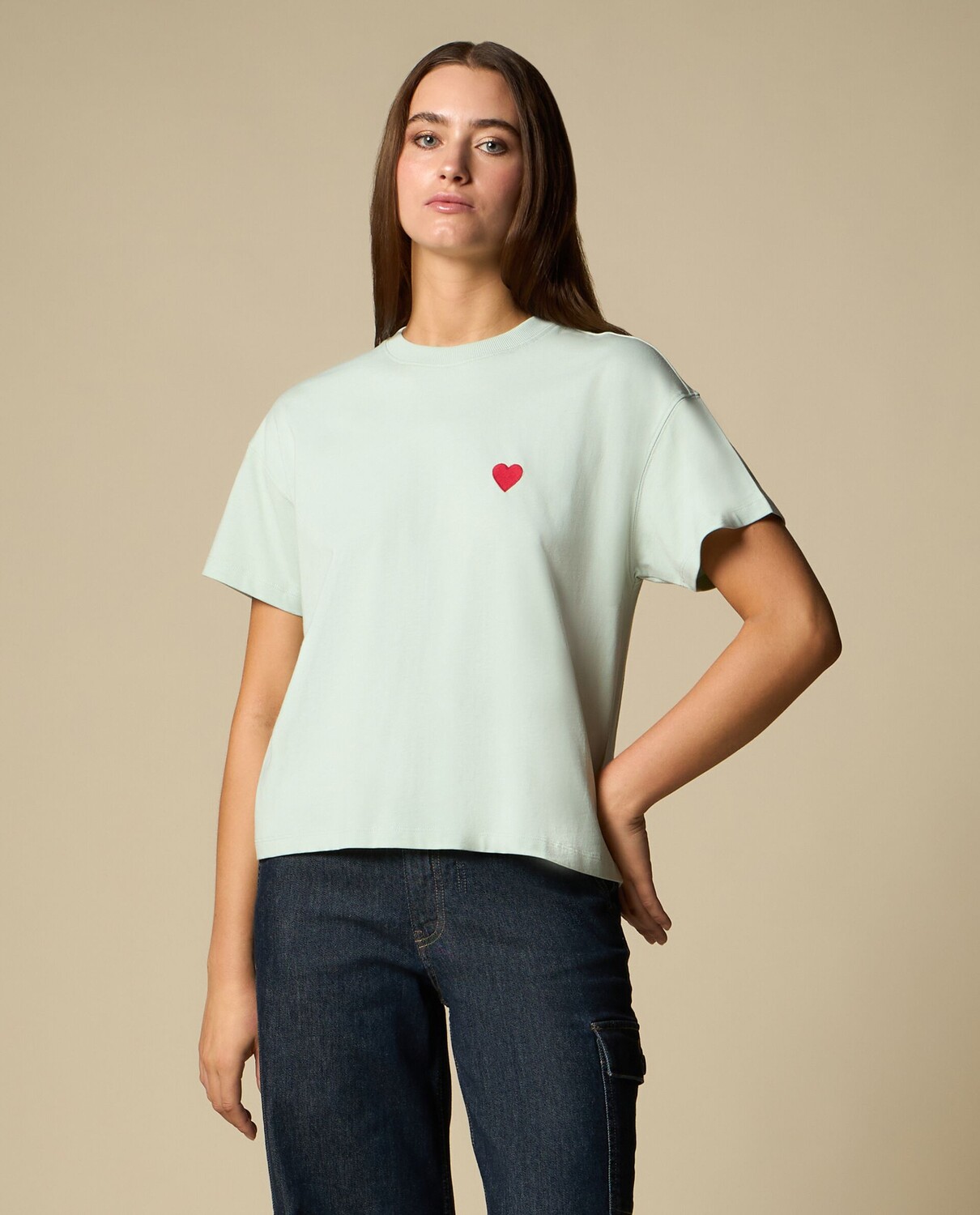 

Футболка из чистого хлопка с женской вышивкой NICE&CHIC, сахарная бумага синего цвета, Синий