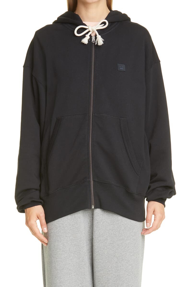 

Худи на молнии из органического хлопка с нашивкой Fish Face Patch ACNE STUDIOS, черный