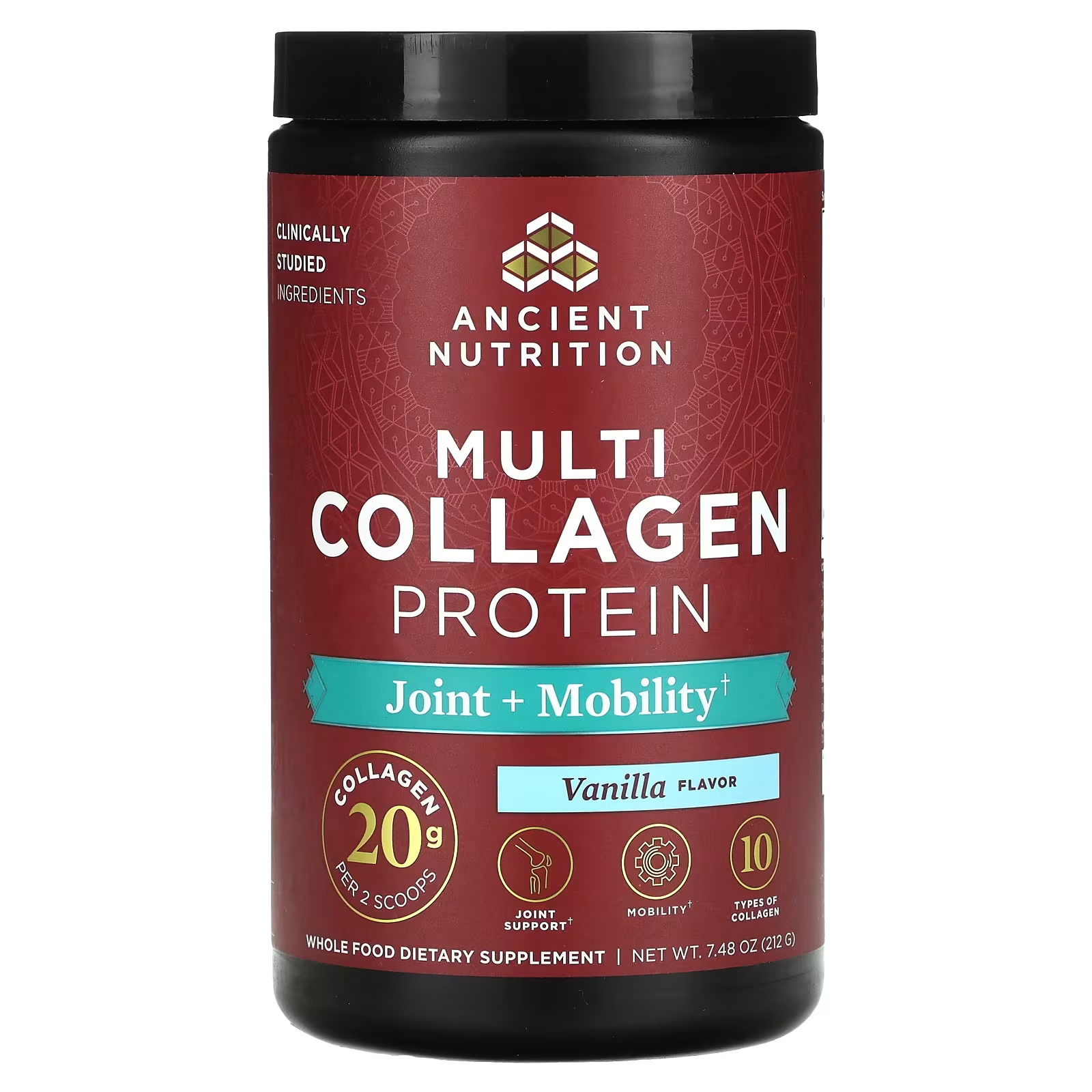 Пищевая добавка Ancient Nutrition Multi Collagen Protein Joint + Mobility Vanilla, 212 г пищевая добавка ancient nutrition multi collagen protein brain boost ванильный 454 5 г