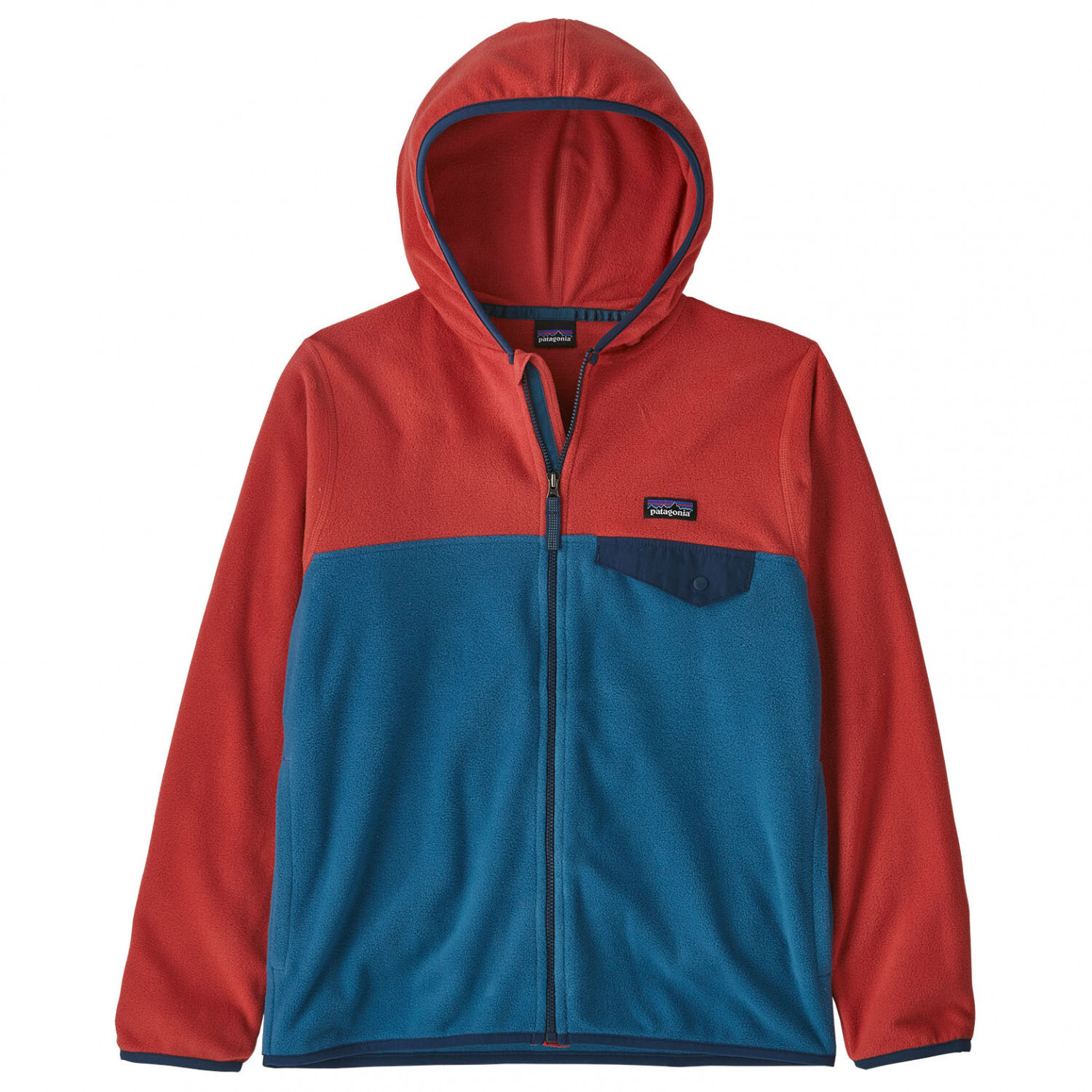 Флисовая жилетка Patagonia Boys Micro D Snap T, цвет Wavy Blue with Sumac Red