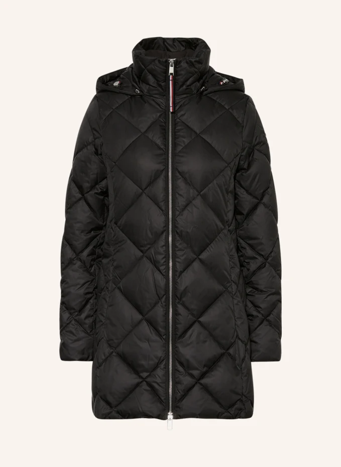 Стеганое пальто со съемным капюшоном Tommy Hilfiger, черный стеганое тканое пальто свободного кроя со съемным поясом corneliani черный