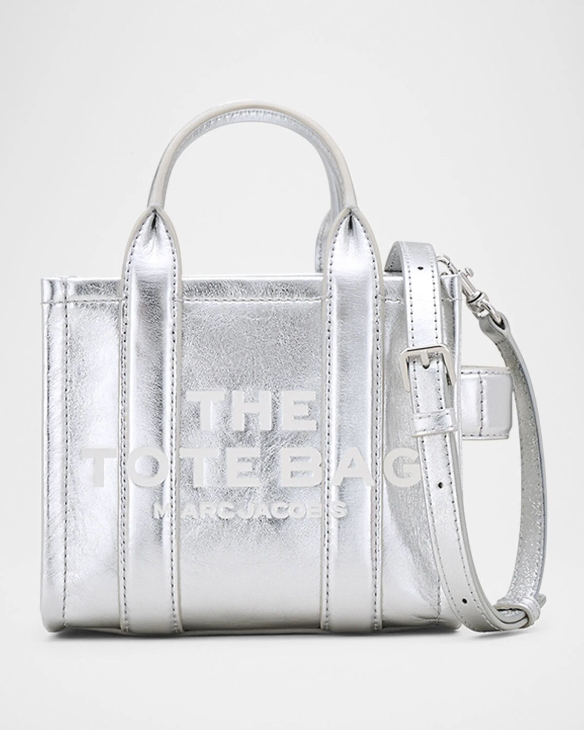 

Кожаная большая сумка через плечо с эффектом металлик Marc Jacobs, цвет Metallic Silver