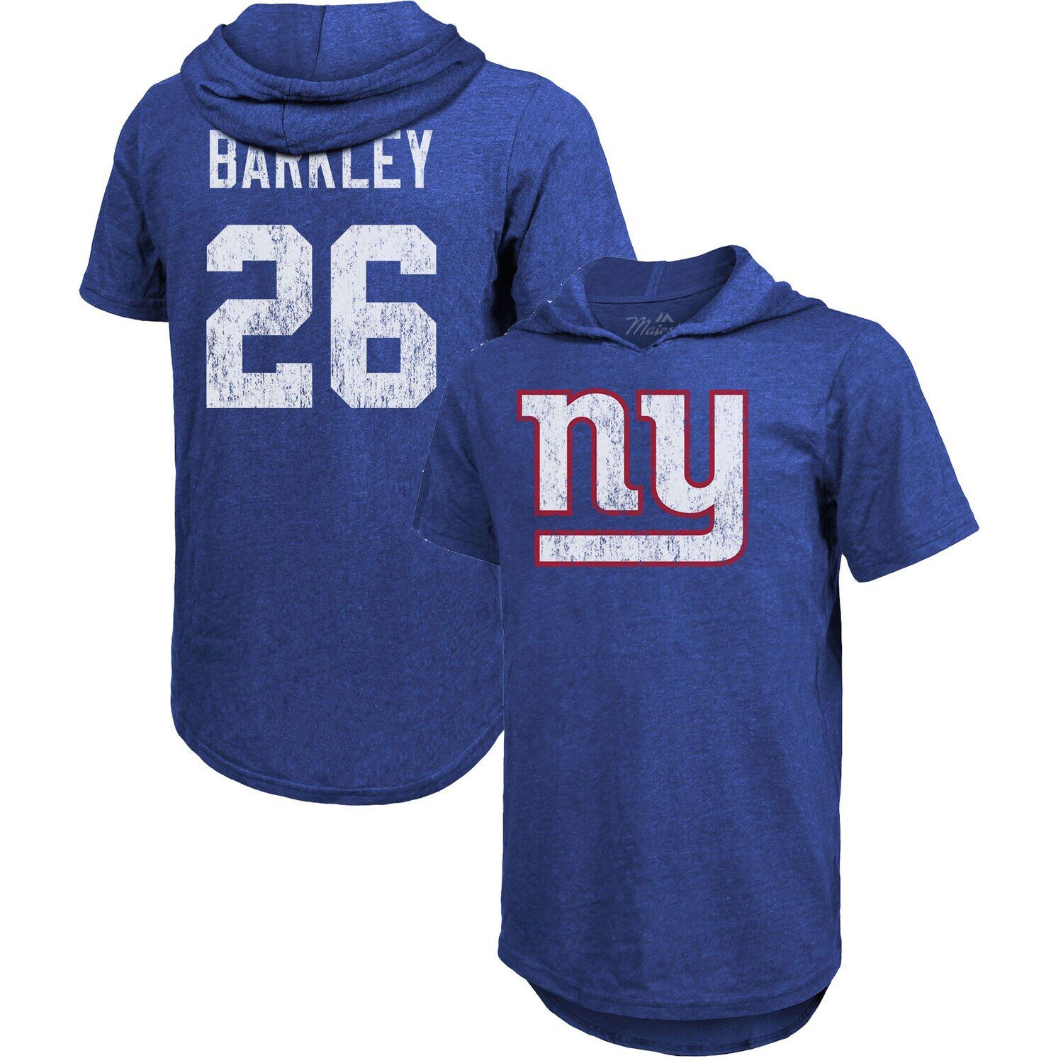 

Мужская футболка Fanatics с фирменным логотипом Saquon Barkley Royal New York Giants, имя и номер игрока, футболка с капюшоном из трех смесей Majestic