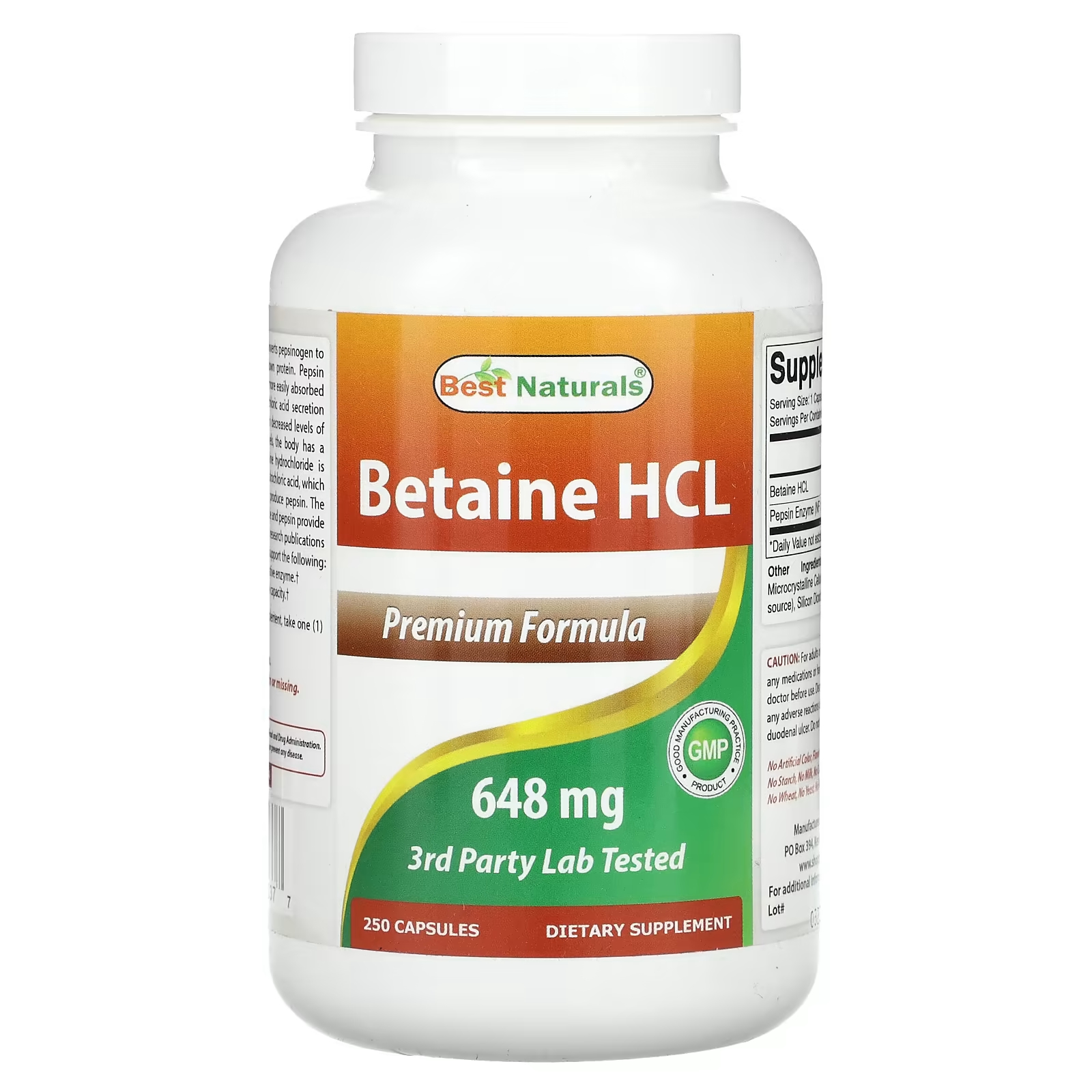 Пищевая добавка Best Naturals Betaine HCl 648 мг nature s life бетаин гидрохлорид betaine hcl 648 мг 250 капсул