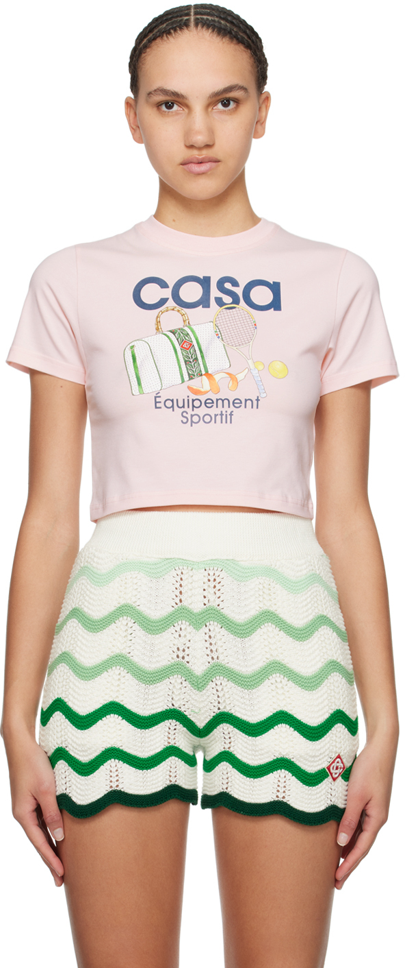 Розовая футболка с надписью Equipement Sportif Casablanca