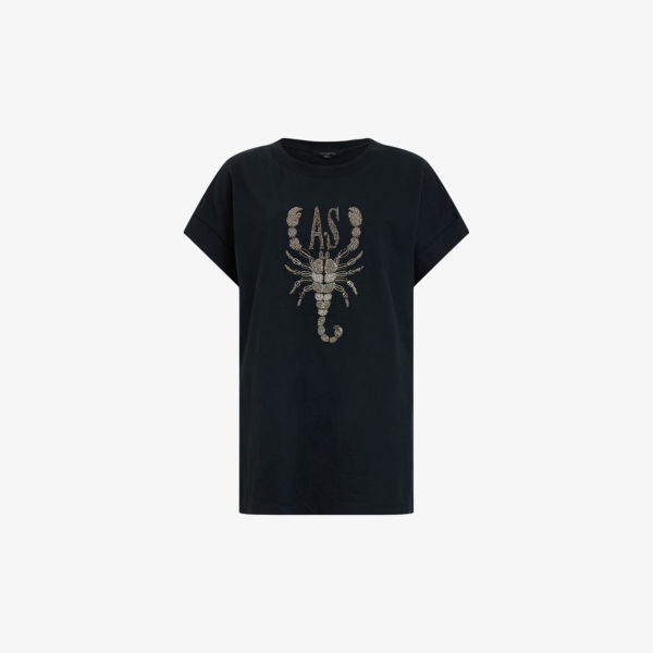 Футболка scorpion imogen boy из органического хлопка, украшенная бусинами Allsaints, черный