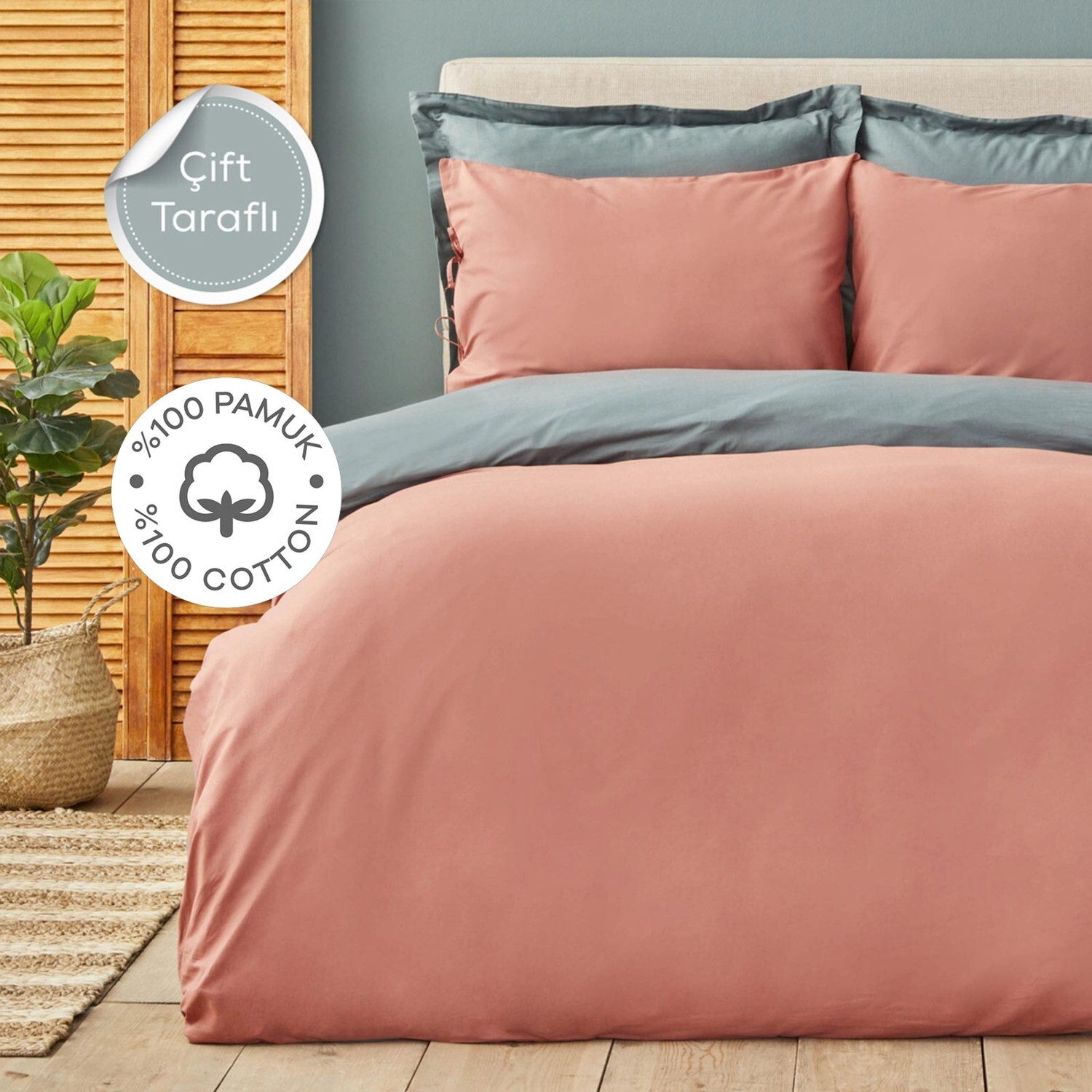 

Karaca Home Basic Terecota Petrol Двусторонний Комплект постельного белья из 100% хлопка