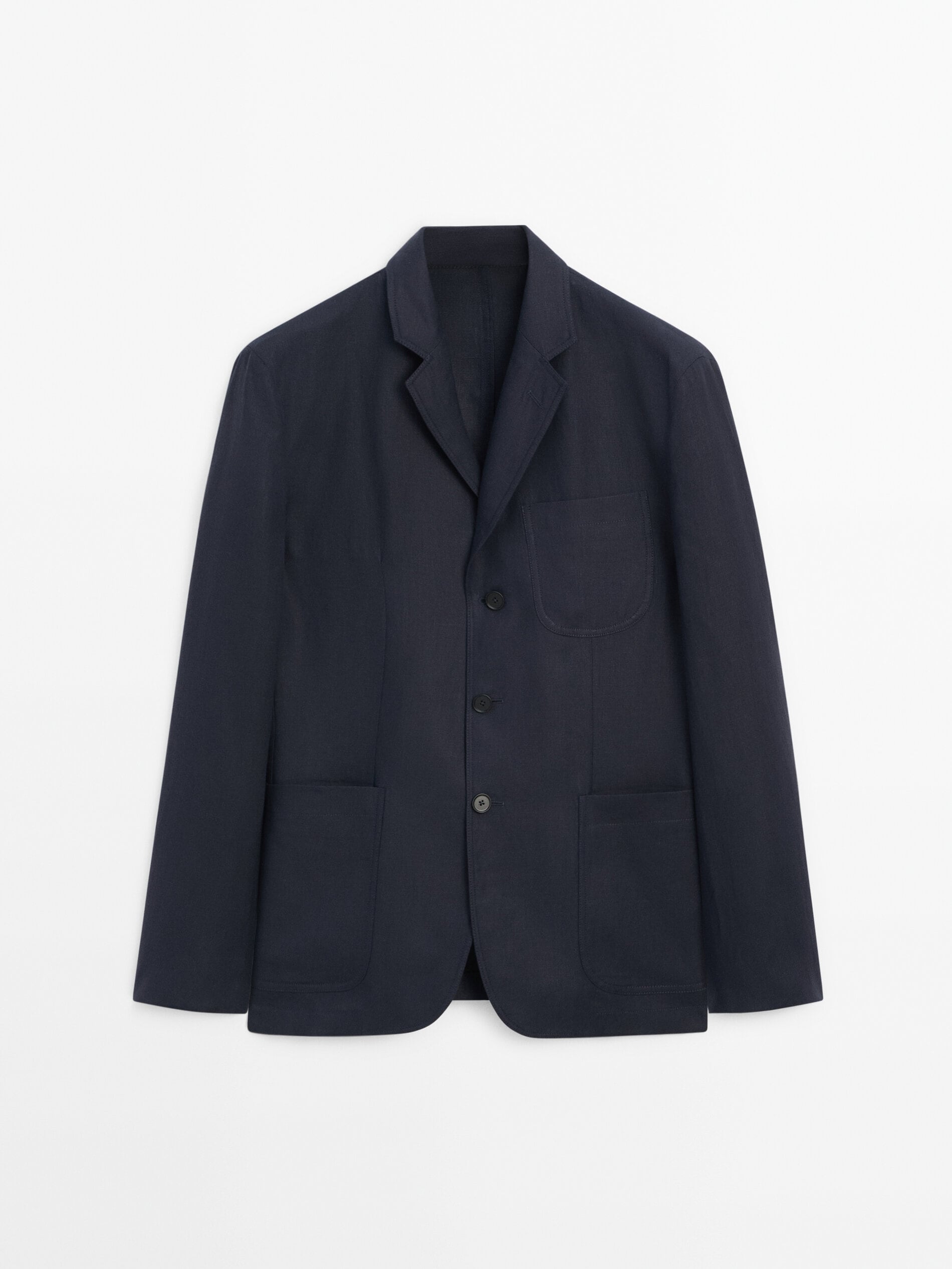 Костюмный пиджак из 100% льна Massimo Dutti, синий