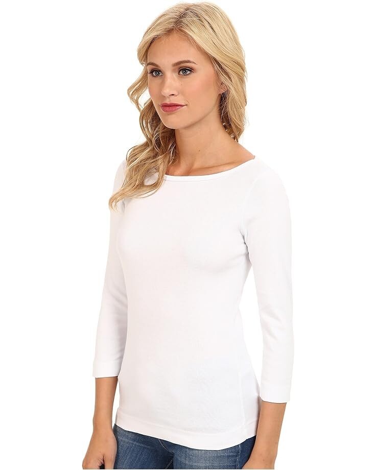 

Футболка Three Dots 100% Cotton Heritage Knit 3/4 Sleeve British Tee, белый