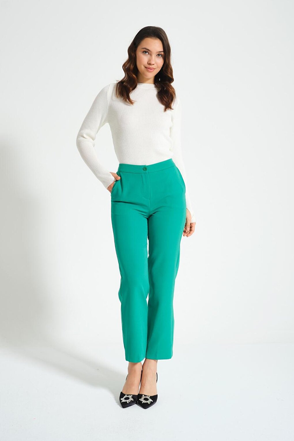 Двойные базовые зеленые брюки Mizalle брюки reserved базовые 42 размер