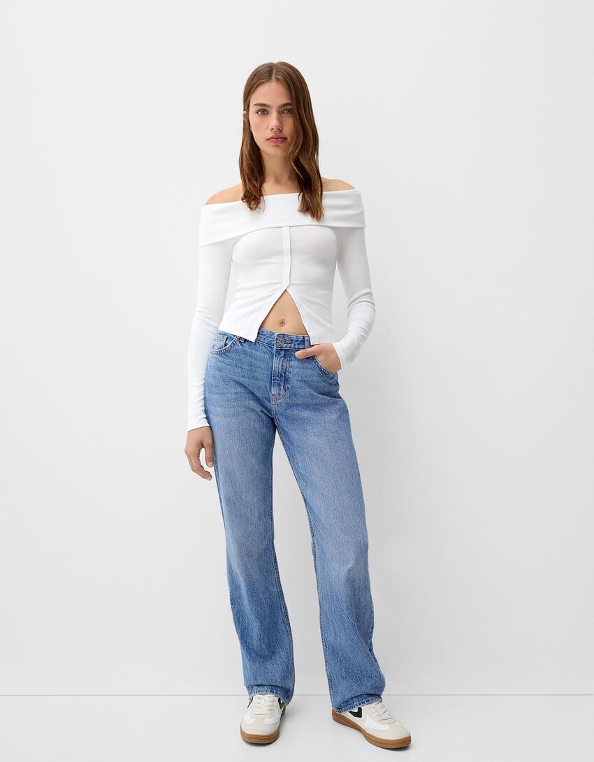 

Джинсы прямого кроя Bershka, голубой