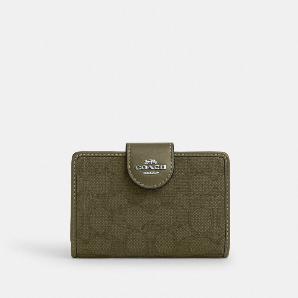 

Средний кошелек с угловой молнией COACH, цвет silver/olive drab/olive drab
