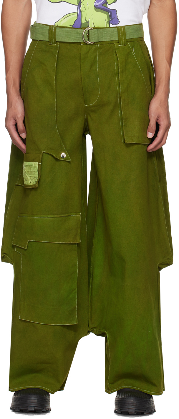 Зеленые брюки-карго с 7 карманами Yaku