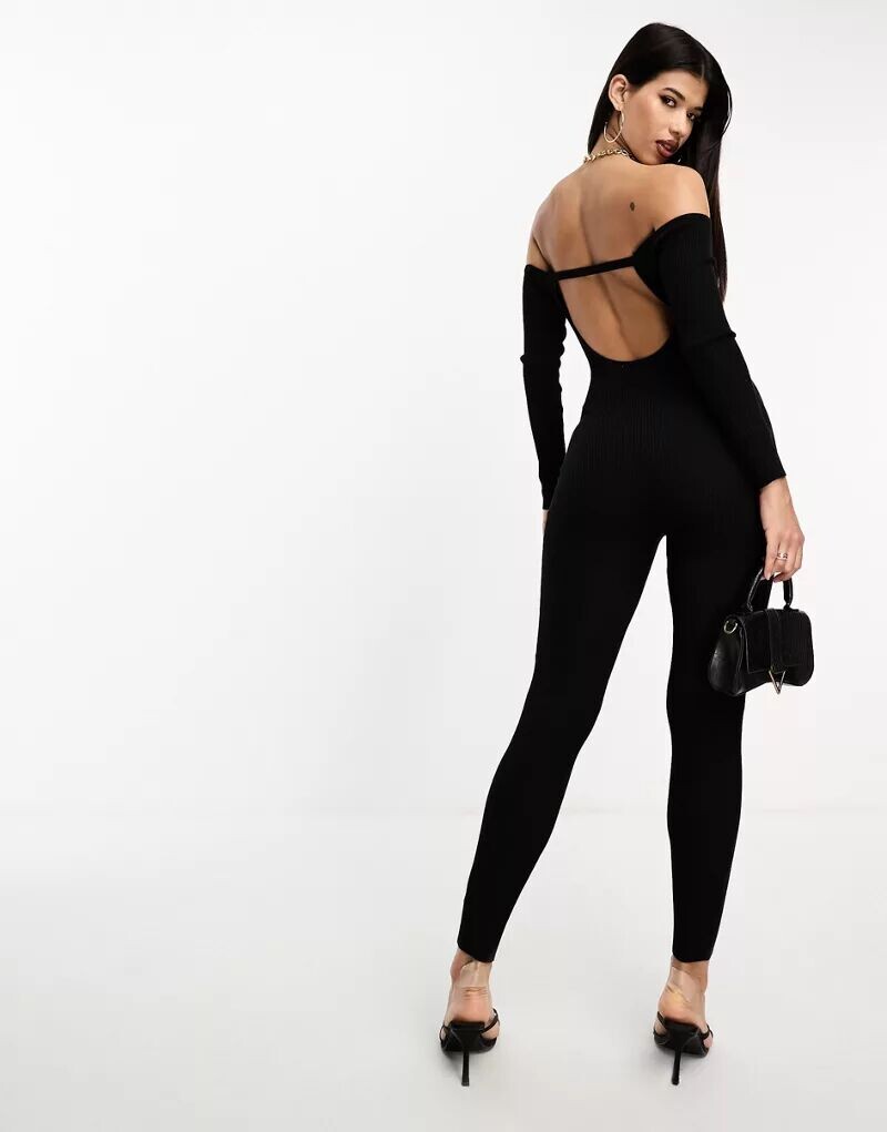 

SIMMI – Вязаный комбинезон черного цвета с вырезом кармен и открытой спиной Simmi Clothing