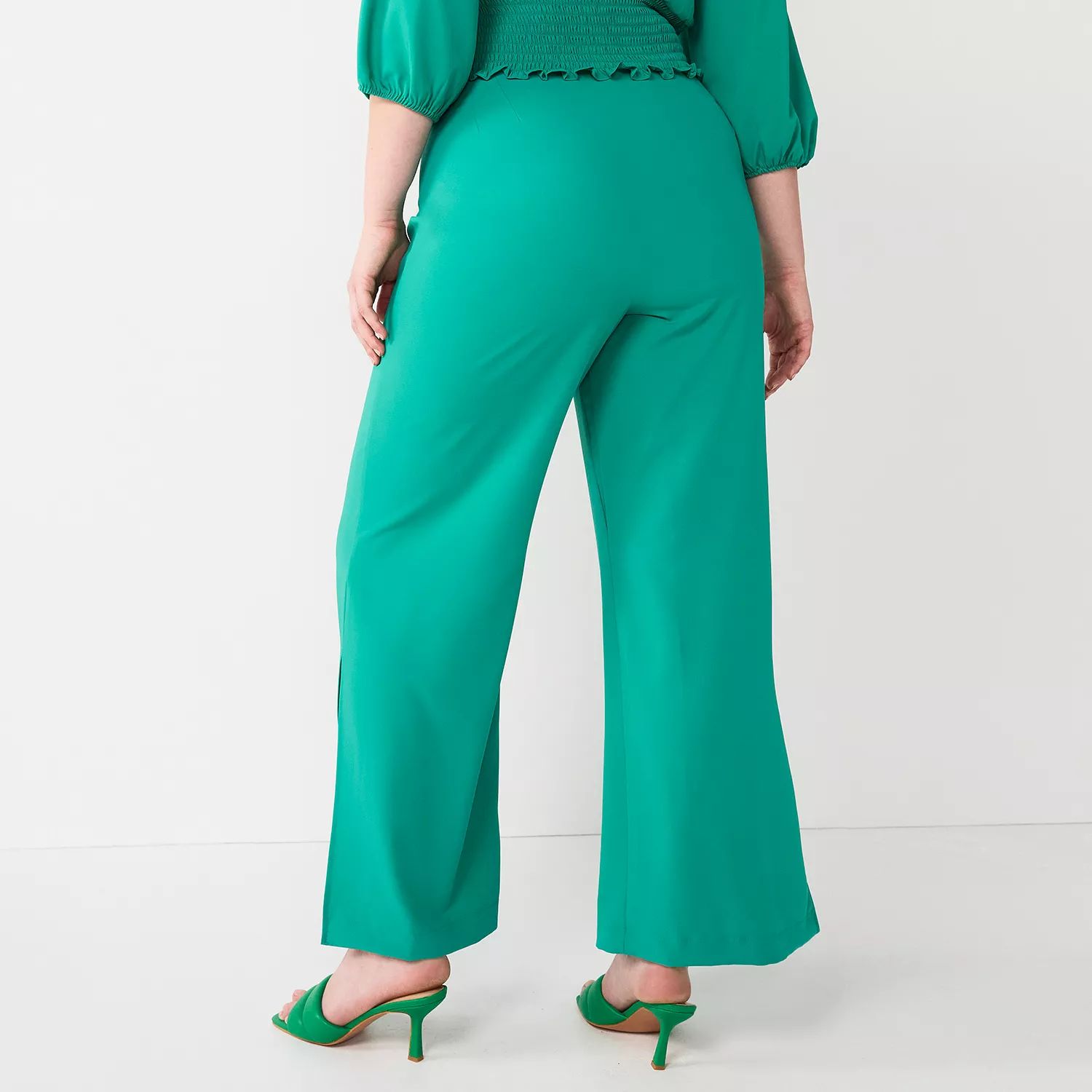 Женские широкие брюки с разрезом и высокой талией INTEMPO INTEMPO, зеленый офисные женские кружевные брюки летние корейские женские шифоновые широкие брюки с высокой талией кружевные брюки с разрезом повседневн