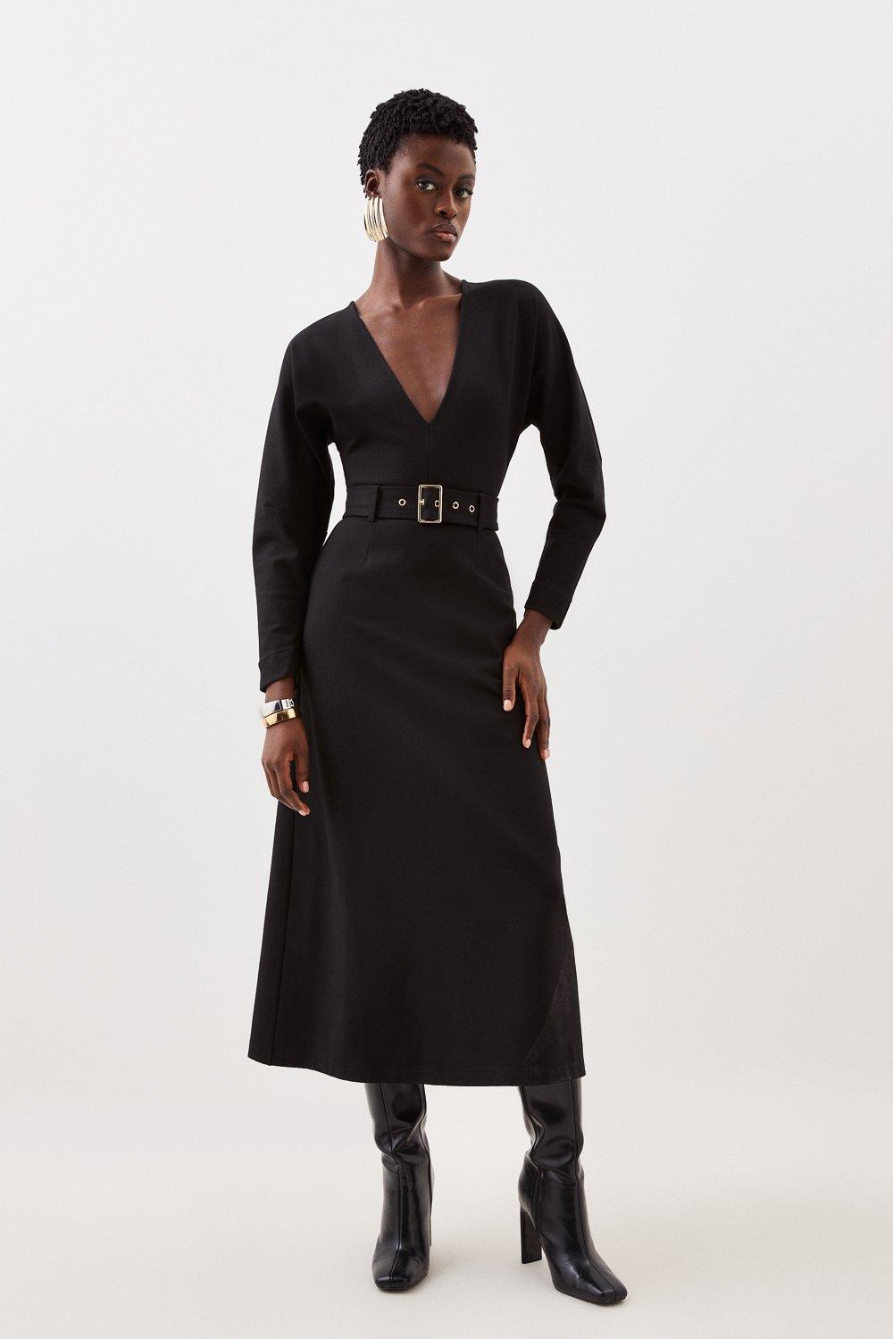 Платье миди с поясом Ponte Karen Millen, черный