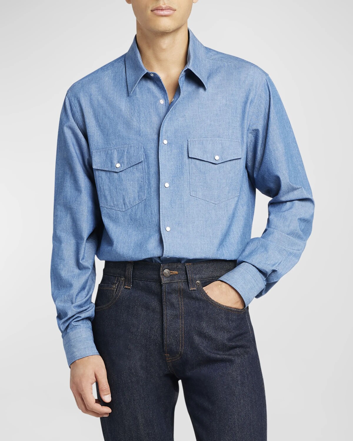 

Мужская повседневная рубашка на пуговицах Thomas Chambray Loro Piana, цвет Chambray Azure