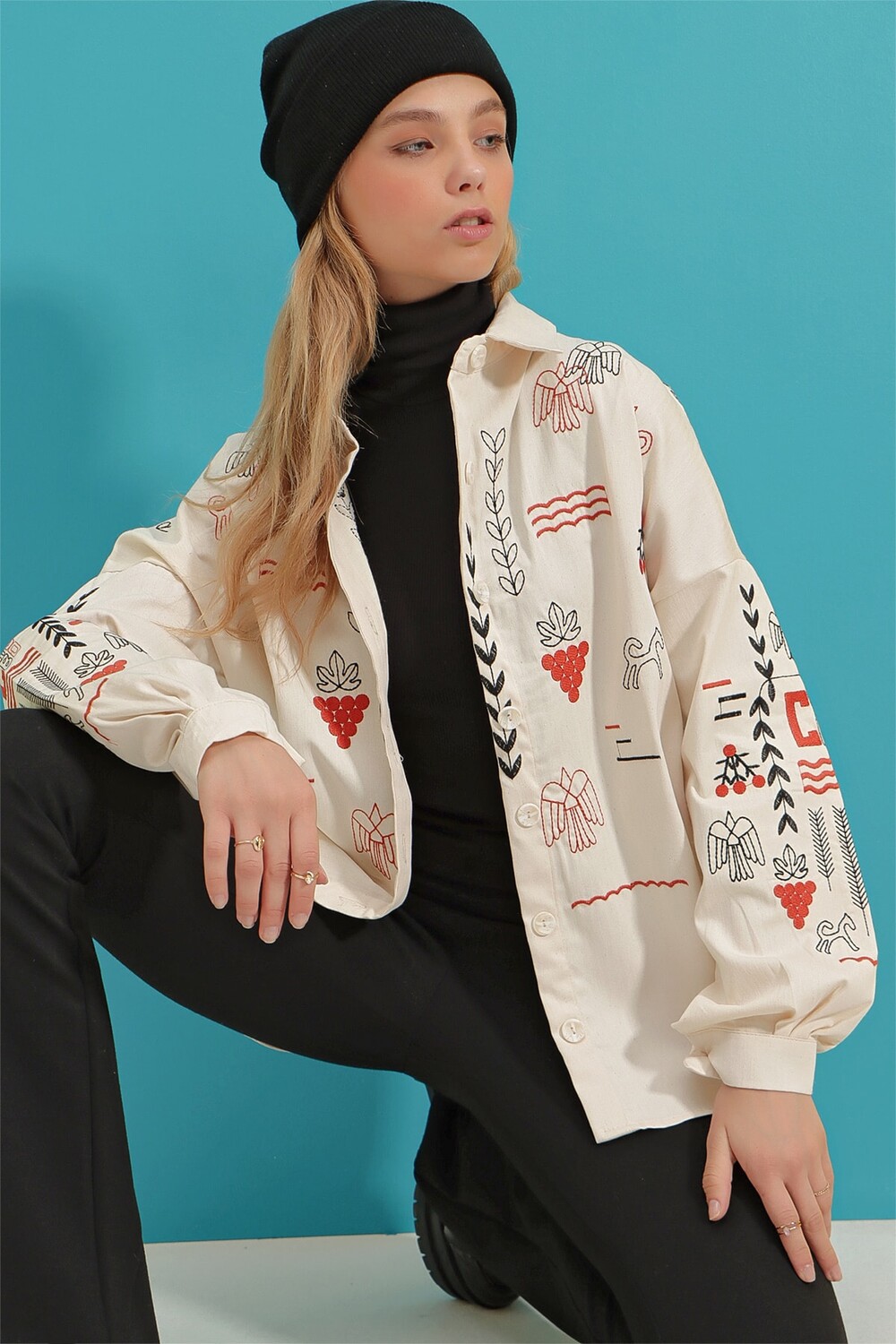 

Рубашка - Бежевая - Oversize Trend Alaçatı Stili, бежевый