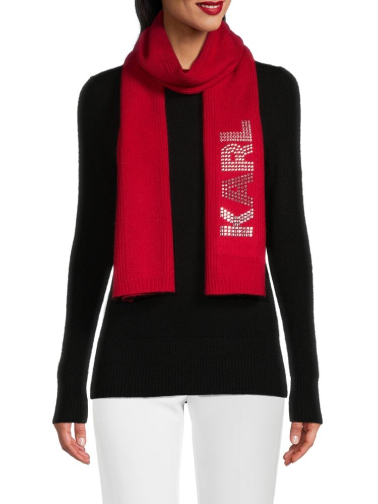

Вязаный шарф с заклепками и логотипом Karl Lagerfeld Paris, цвет Crimson