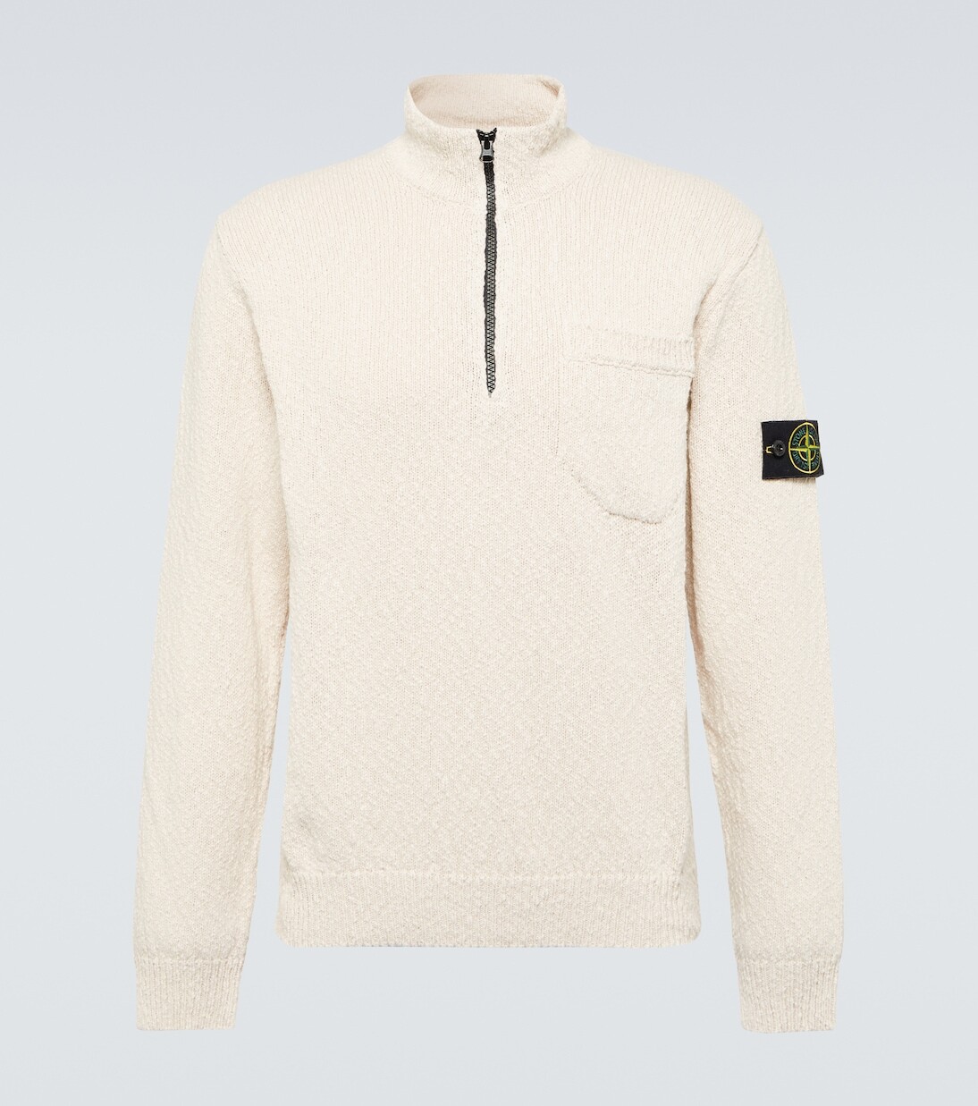 

Свитер Compass с полумолнией из хлопка и льна Stone Island, бежевый