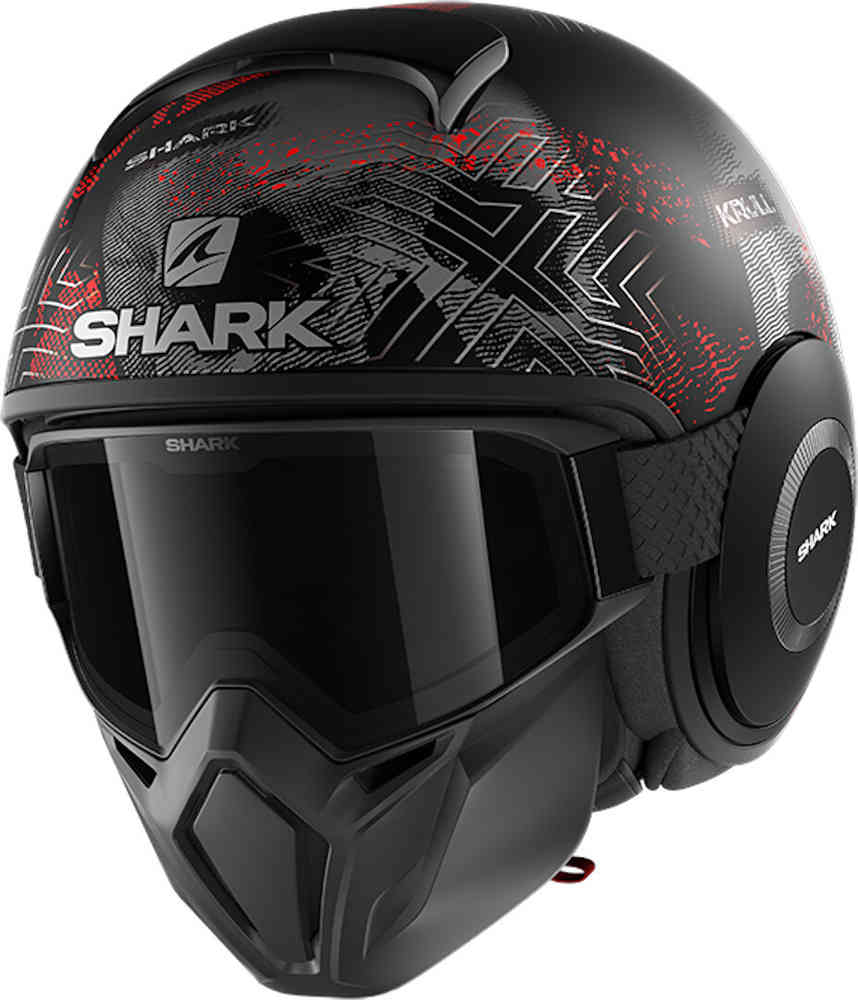 Реактивный шлем Street-Drak Krull Shark, черный матовый/красный shark drak tribute mat rm реактивный шлем серый желтый