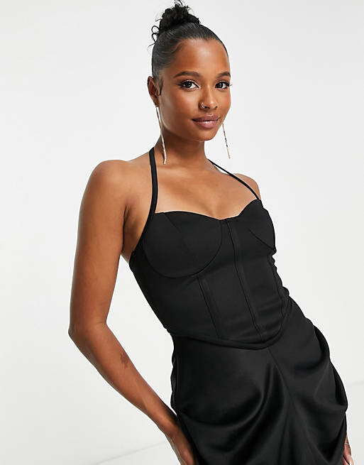 

Черное корсетное платье мини с бретельками ASOS DESIGN Petite, Черный