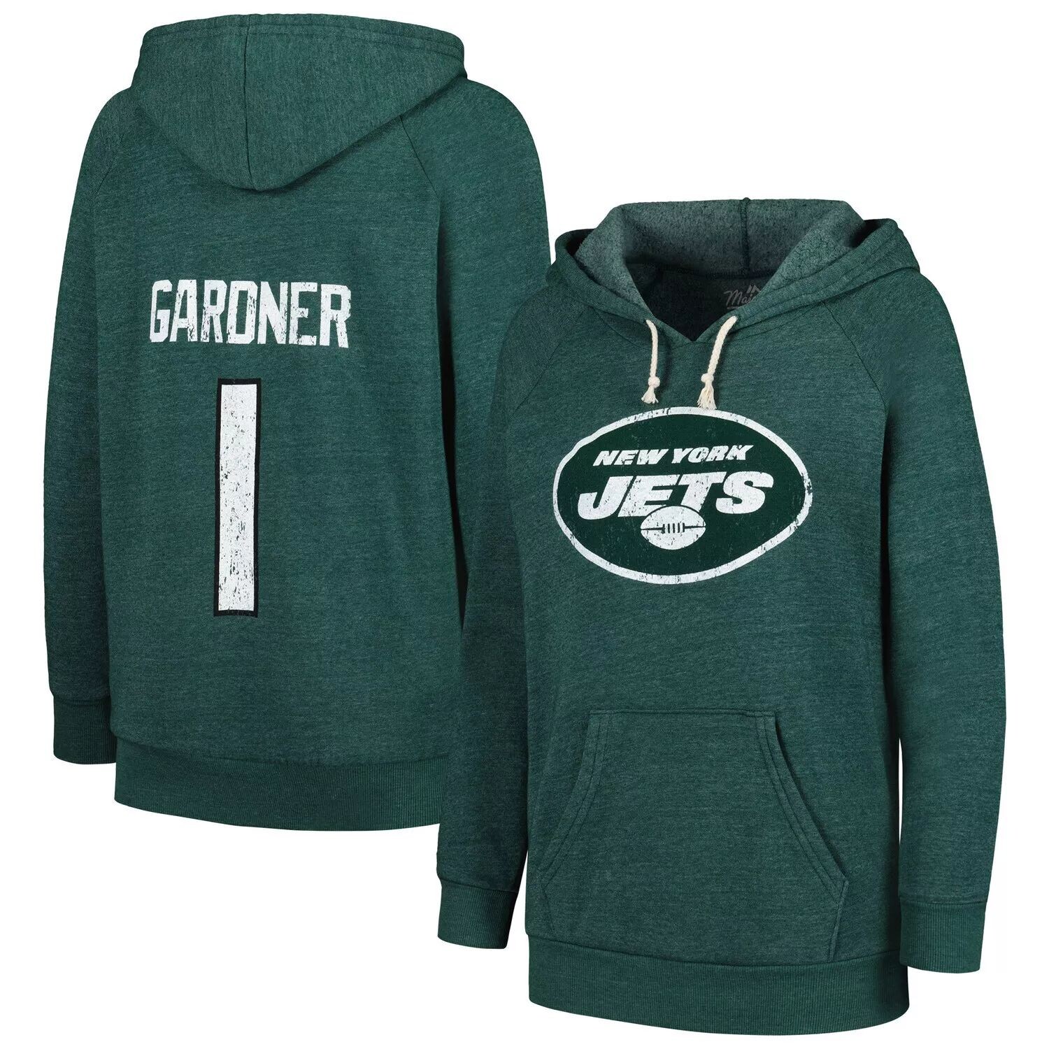 

Женский пуловер с капюшоном Majestic Threads Ahmad Sauce Gardner Heather Green New York Jets, пуловер с именем и номером Majestic