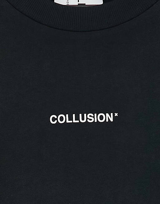 

Черная футболка унисекс с пламенным логотипом COLLUSION, Черный