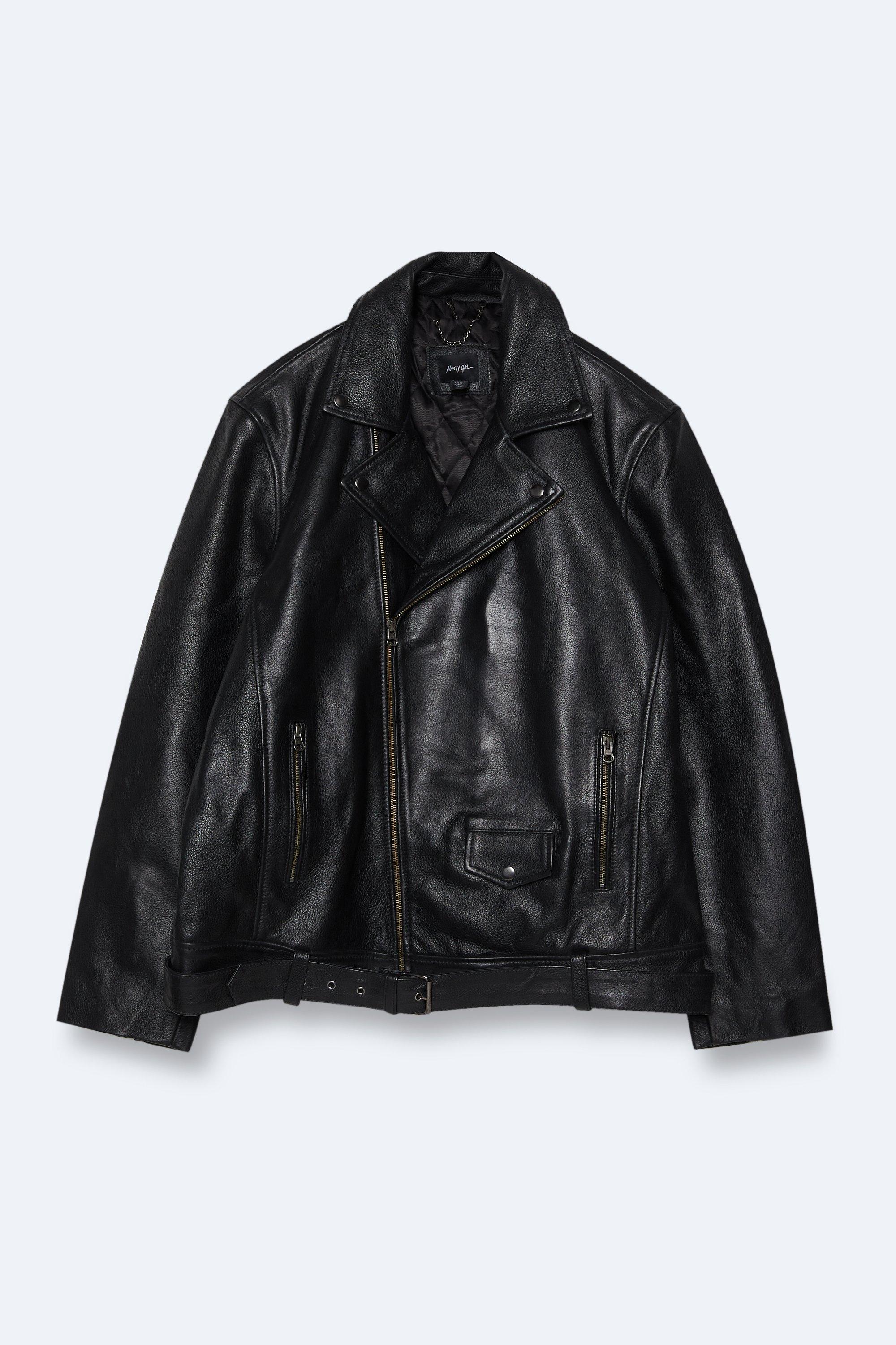 Байкерская куртка-бойфренд из натуральной кожи больших размеров Nasty Gal, черный байкерская куртка больших размеров из искусственной кожи с бахромой на спине nasty gal черный