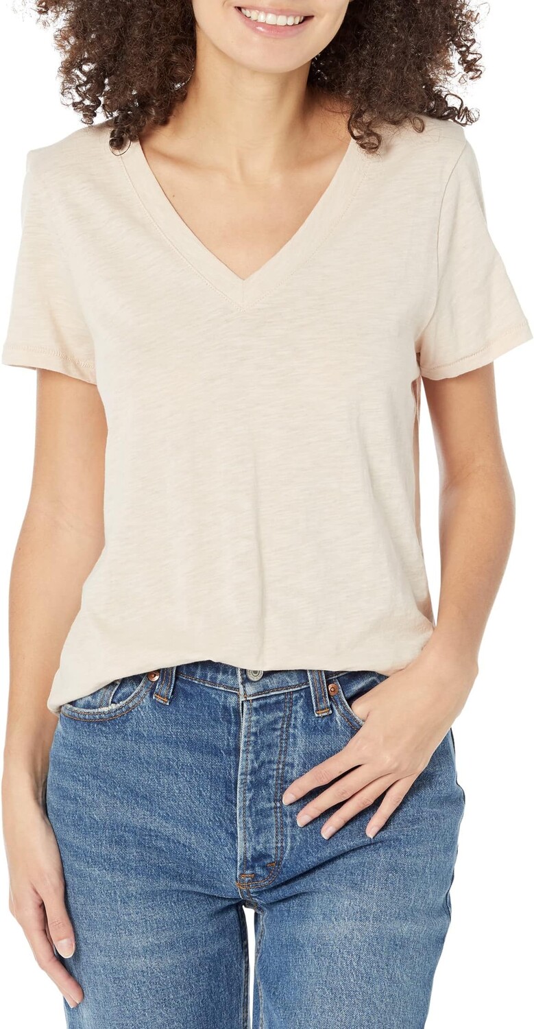 

Хлопковая футболка Whisper с V-образным вырезом Madewell, цвет Avalon Pink