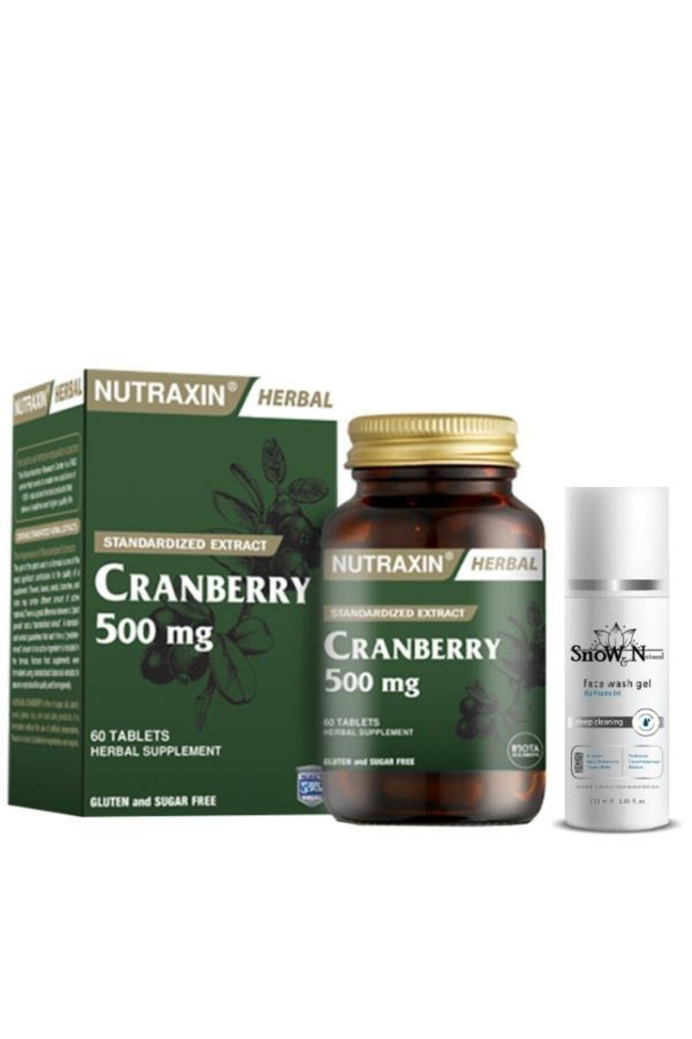

Nutraxin Клюква 500 мг 60 таблеток пищевая добавка + очищающий гель для лица 100 мл подарок