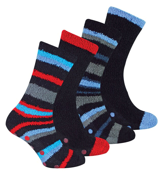

Термонескользящие пушистые носки-тапочки / в красную полоску Sock Snob, синий