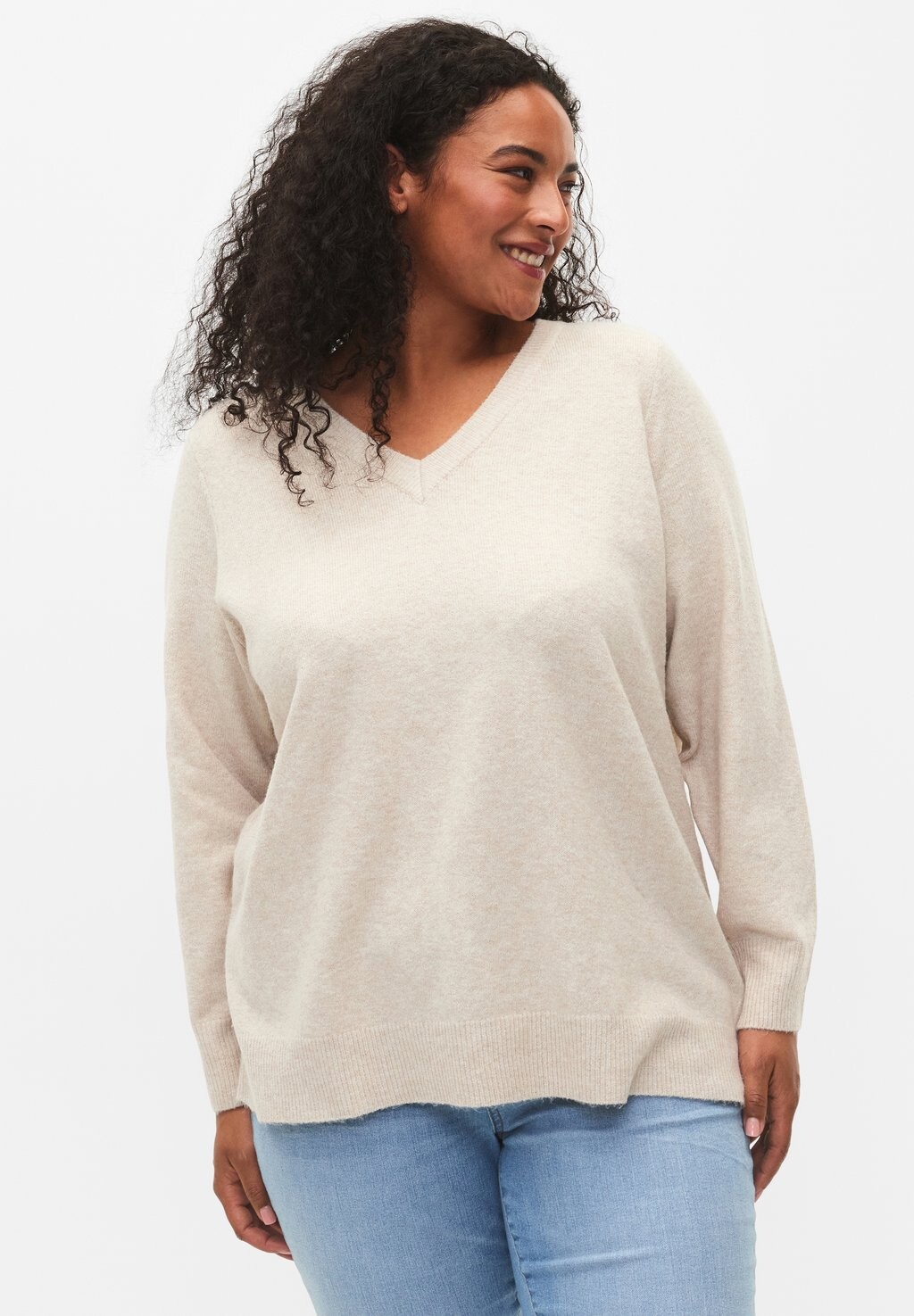 

Свитшот Zizzi MELANGE MIT V-AUSSCHNITT, цвет p stone w white mel