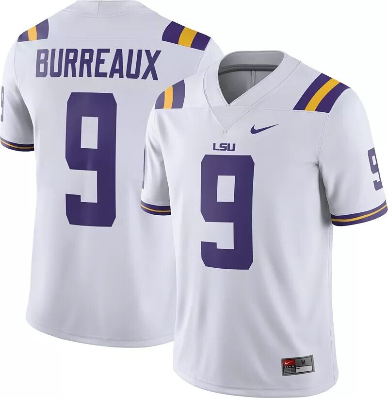

Мужская белая майка Nike Joe 'Burreaux' LSU Tigers #9 Dri-FIT Game Football