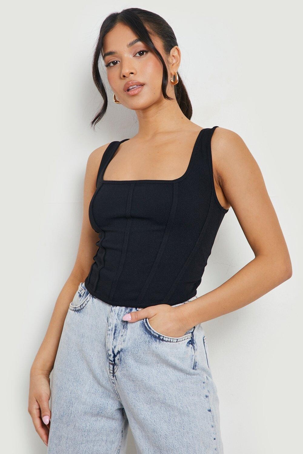 

Корсетовый топ для маленьких узлов с вырезом Boohoo, черный