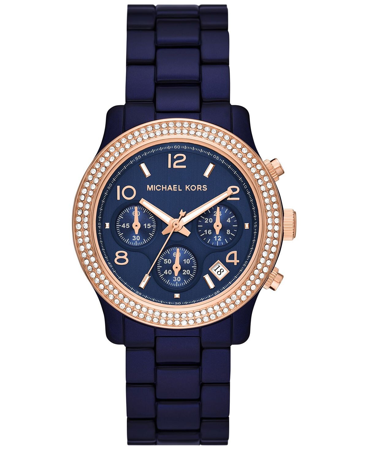 

Женские часы с кварцевым хронографом и темно-синим ацетатом, 38 мм Michael Kors