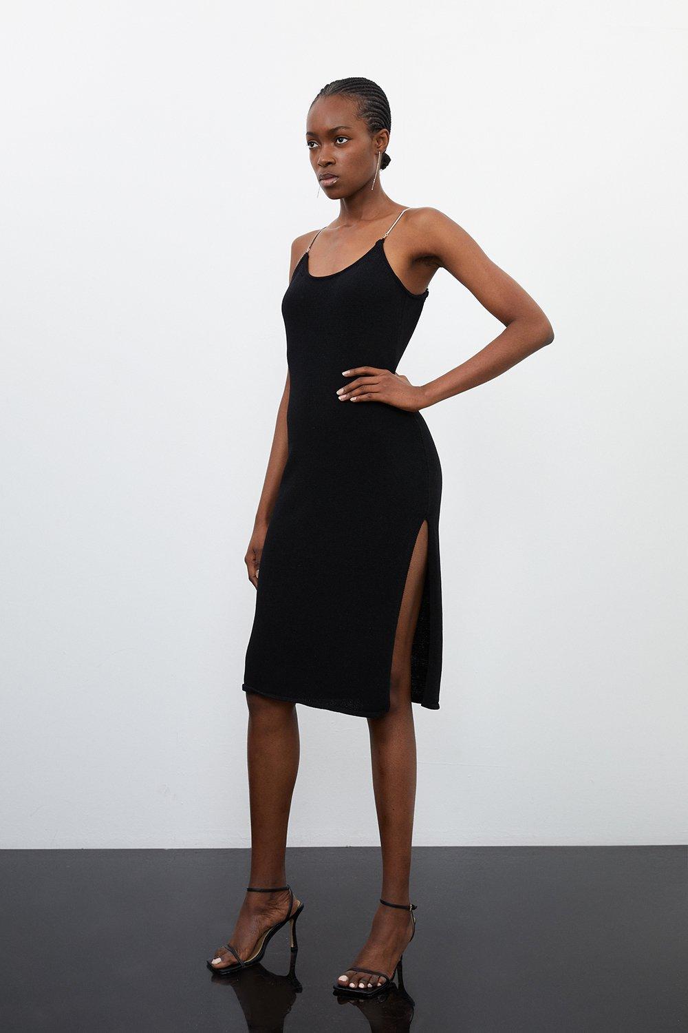 Трикотажное платье Midaxi со шнуровкой и цепочкой Karen Millen, черный платье edited long sleeve knitted midaxi черный