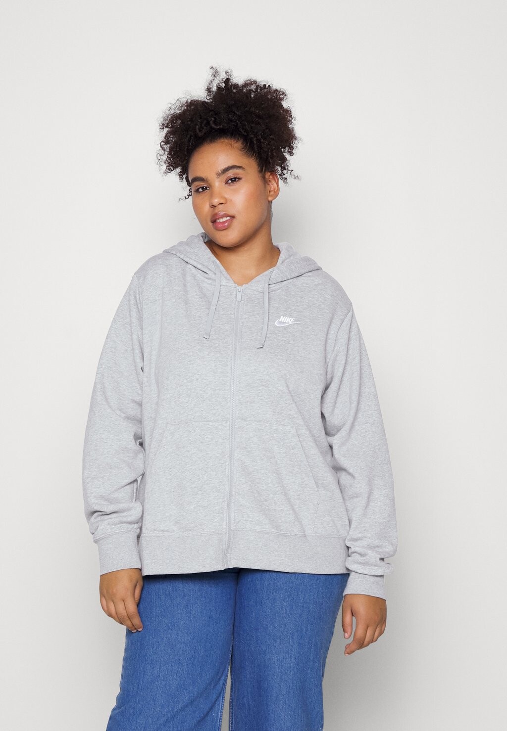 

Толстовка на молнии Nike Club Hoodie, серый меланж / белый, Белый;серый