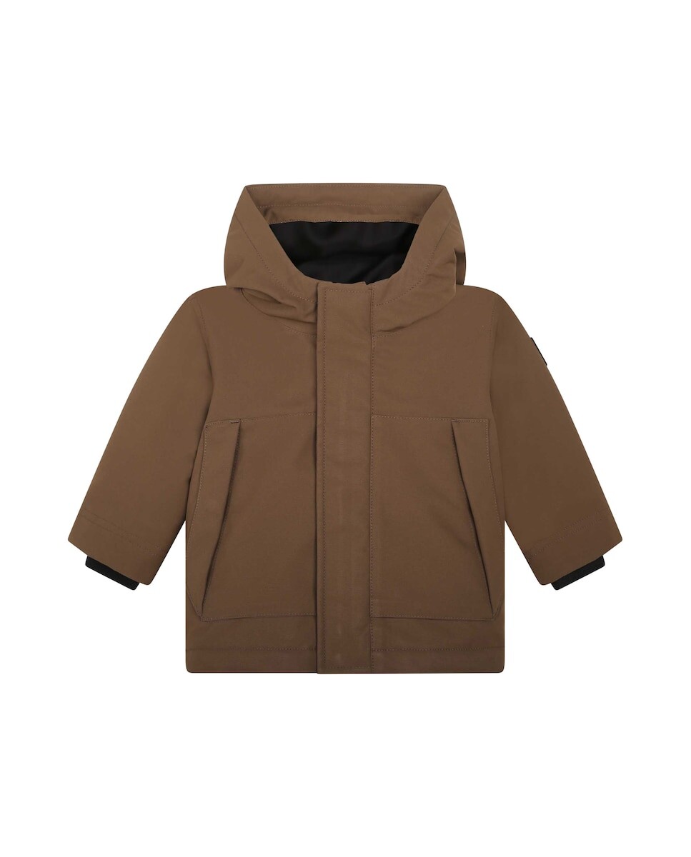

Парка для мальчика с капюшоном и ребристыми манжетами BOSS Kidswear, коричневый