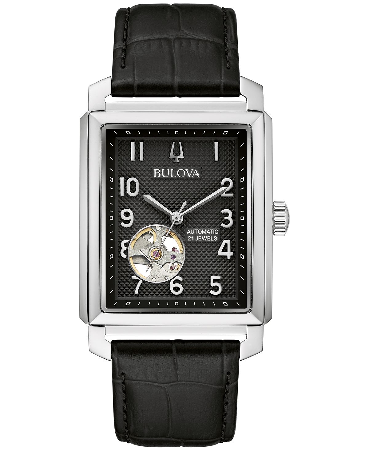 

Мужские автоматические часы Sutton с черным кожаным ремешком, 33 мм Bulova