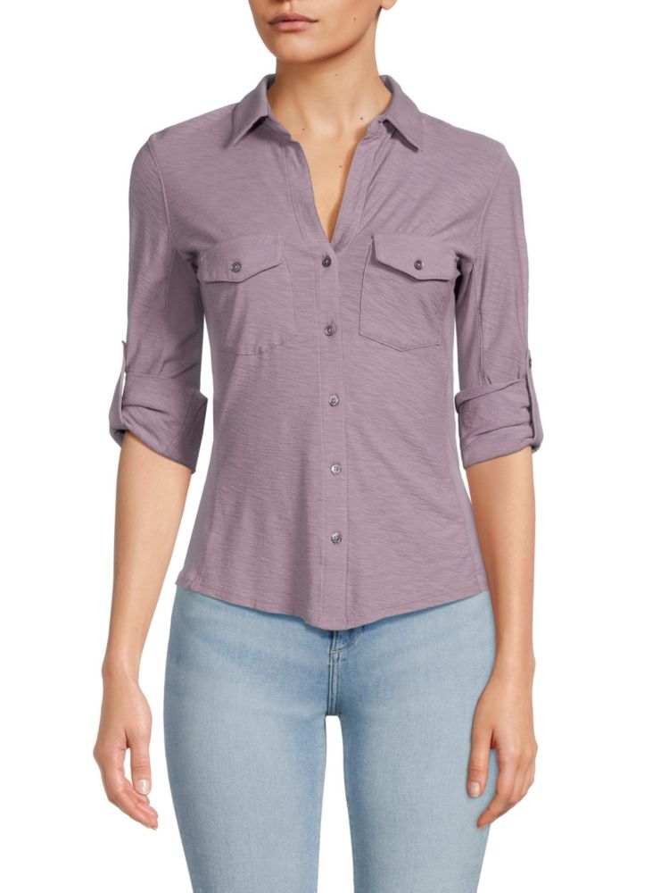 цена Рубашка на пуговицах с ролл-табом James Perse, цвет Tyrian