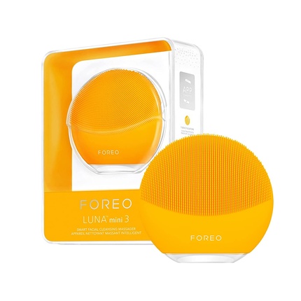 

FOREO LUNA mini 3 Силиконовая щетка для очищения лица цвета подсолнуха желтого цвета для всех типов кожи с массажем T-Sonic и 12 уровнями интенсивности — 400 использований на одну зарядку через USB — подключение к приложению — гарантия 2 года