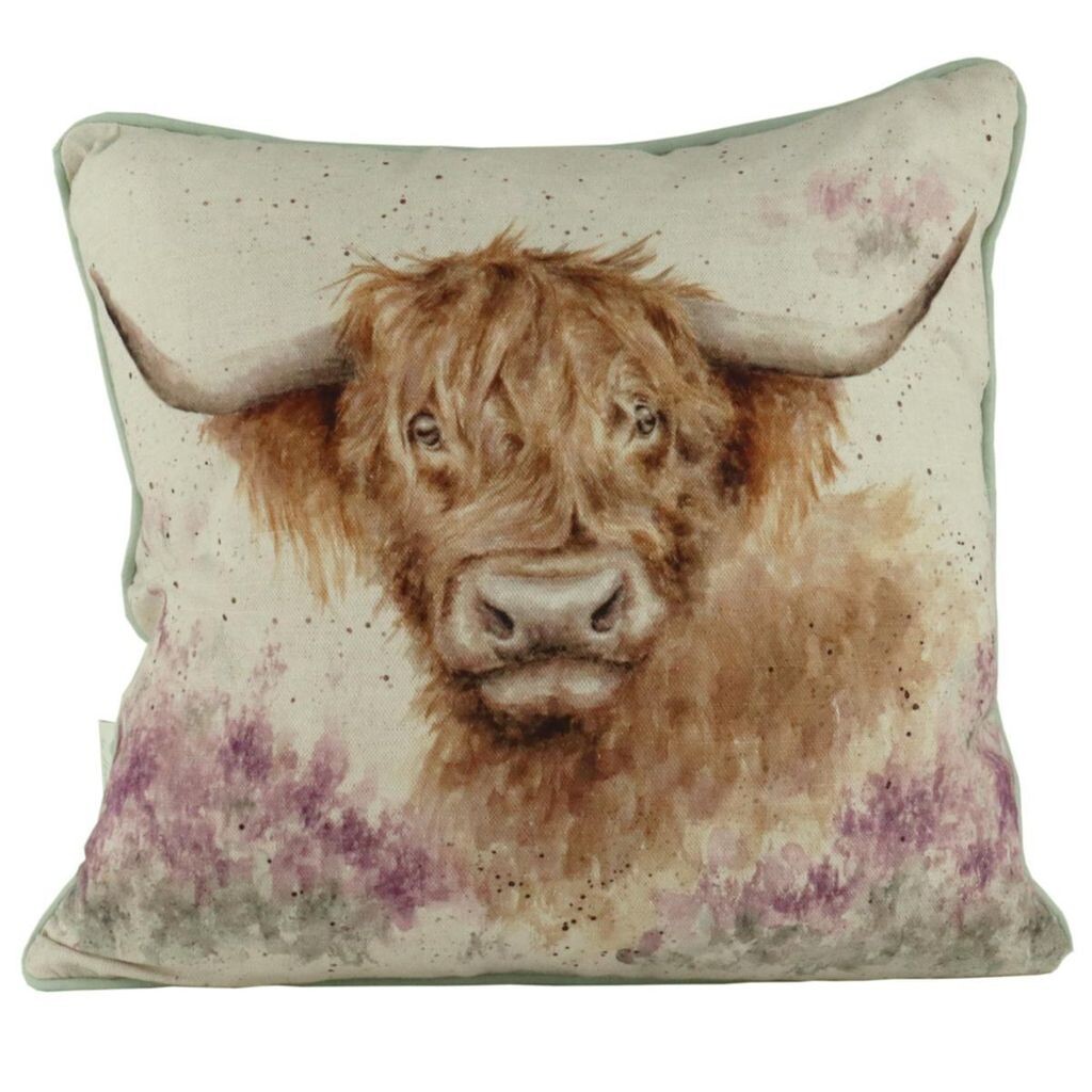 

Подушка из хлопка и льна Wrendale Designs Highland Cow and Heather ок. 40 x 40 см | WD-CU008