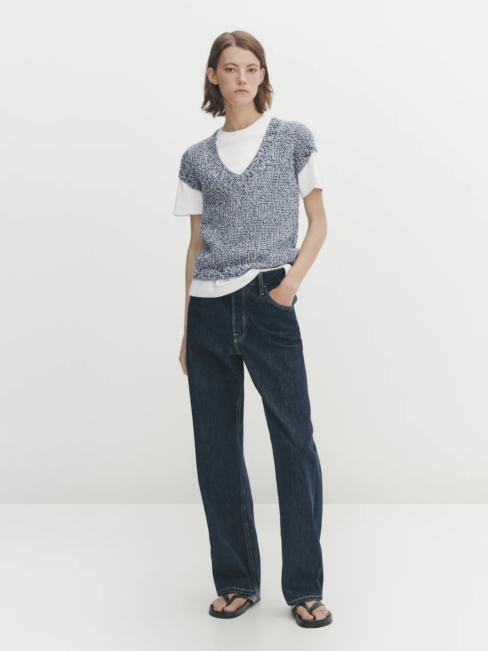 

Трикотажный свитер с коротким рукавом Massimo Dutti, синий