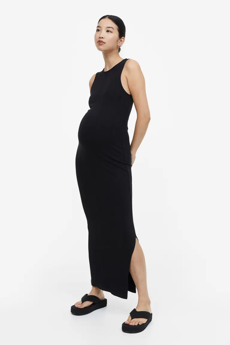 Трикотажное платье в рубчик H&M, черный