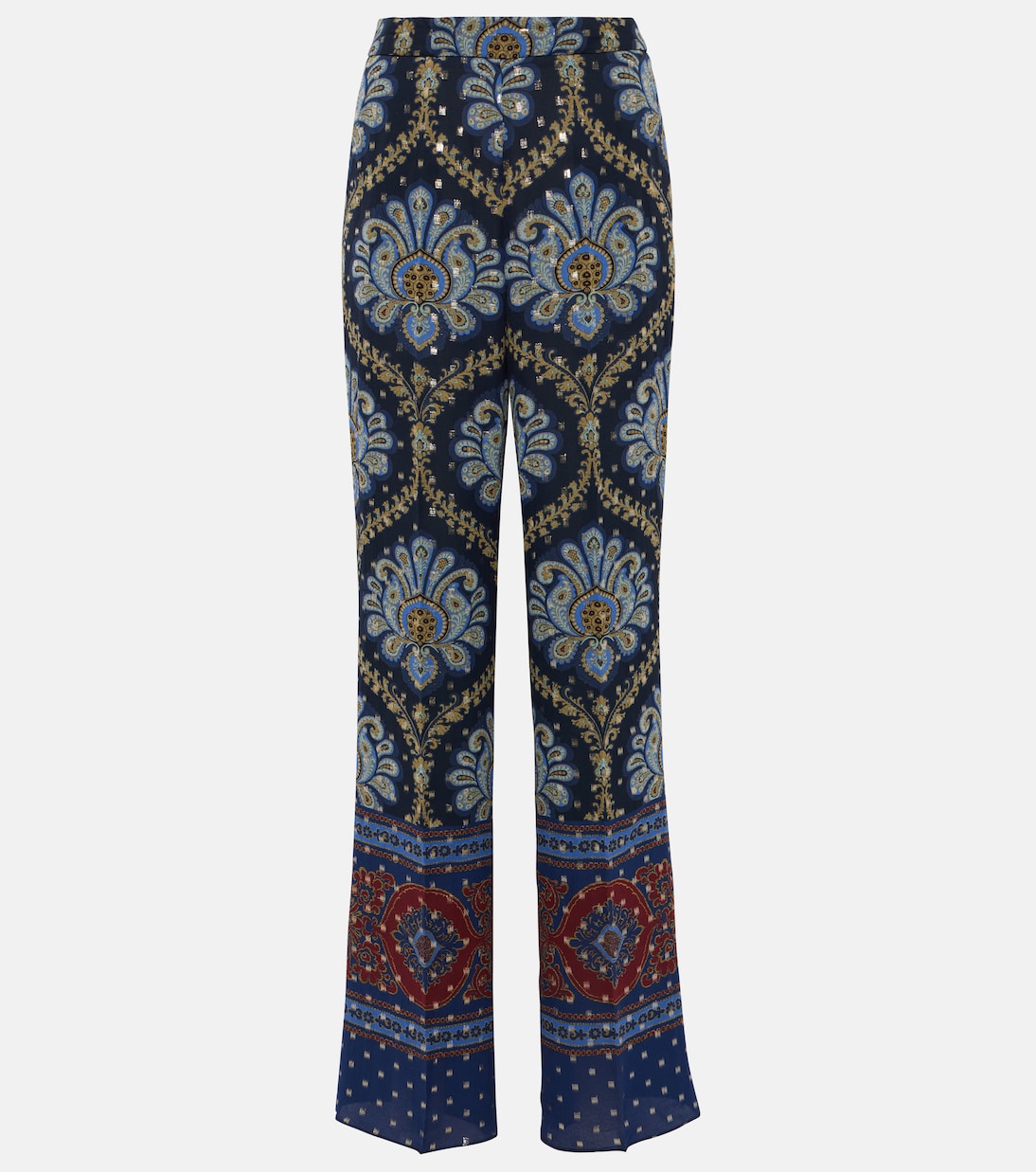 цена Широкие брюки с узором пейсли из смесового шелка Etro, синий