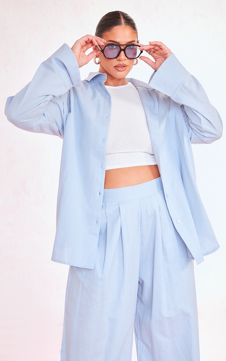 

PrettyLittleThing Рубашка цвета льна Plus пыльно-синего цвета