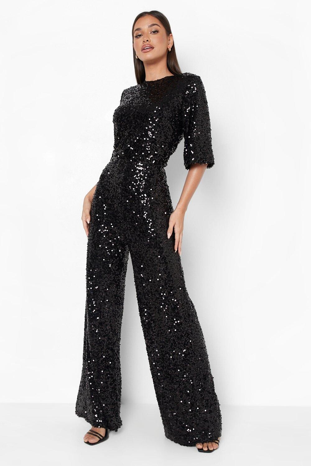 

Комбинезон с пайетками Boohoo, черный